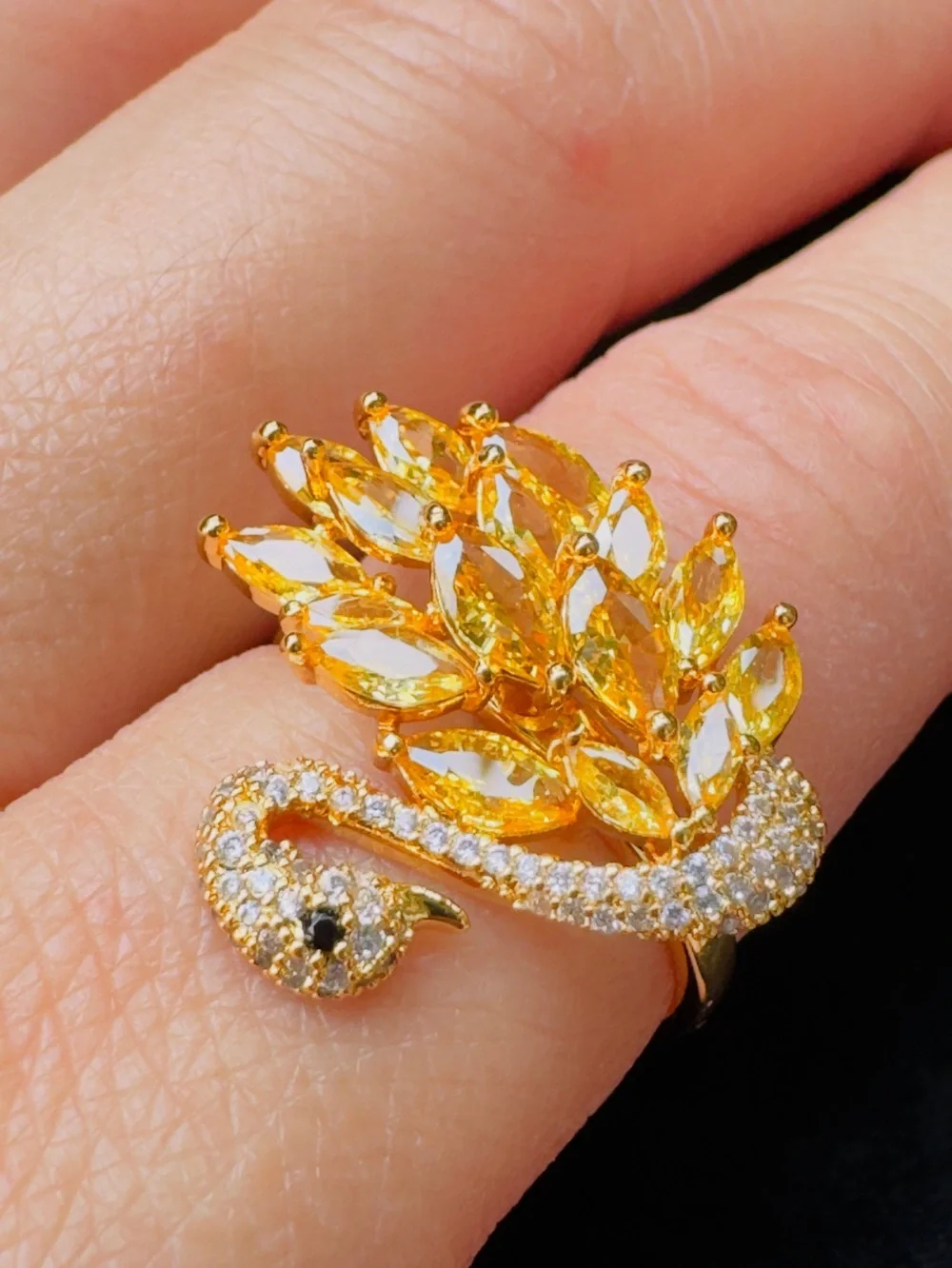 Yellow Swan Brooch with Yellow Crystal Feathers